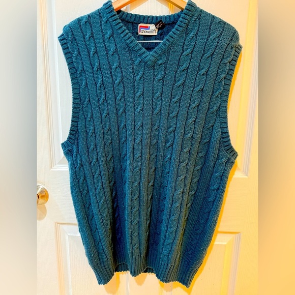 VTG Snowdrift Men's Blue Cable Knit Sweater Vest Fisherman Apres Ski Angler Prep - Picture 1 of 3